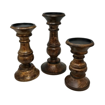 Set of 3 Twelve Oaks Pillar Holder-Medium Oak Stai